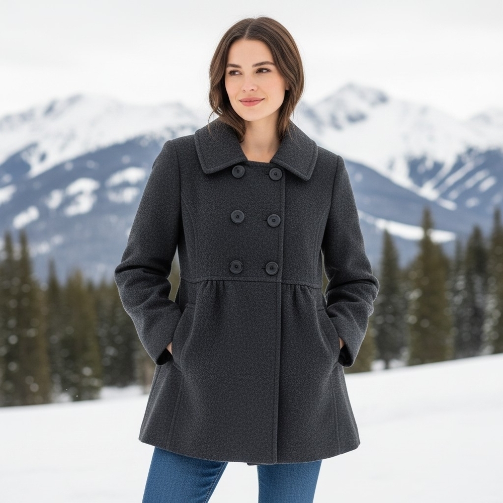 Old Navy Women's Dark Gray Wool Blend Pea Coat